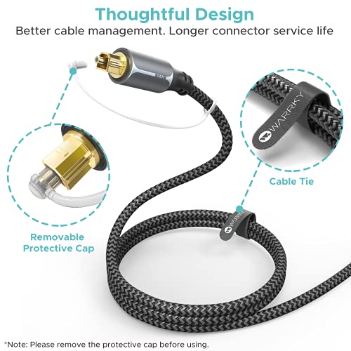 WARRKY Optical Cable for Soundbar to TV, Optical Cable, 1.8M / 6FT [Alloy Case, Nylon Braided, 24K Gold-Plated] Digital Optical Audio Cable Toslink, Compatible with Samsung, LG, Sony, Xbox etc.