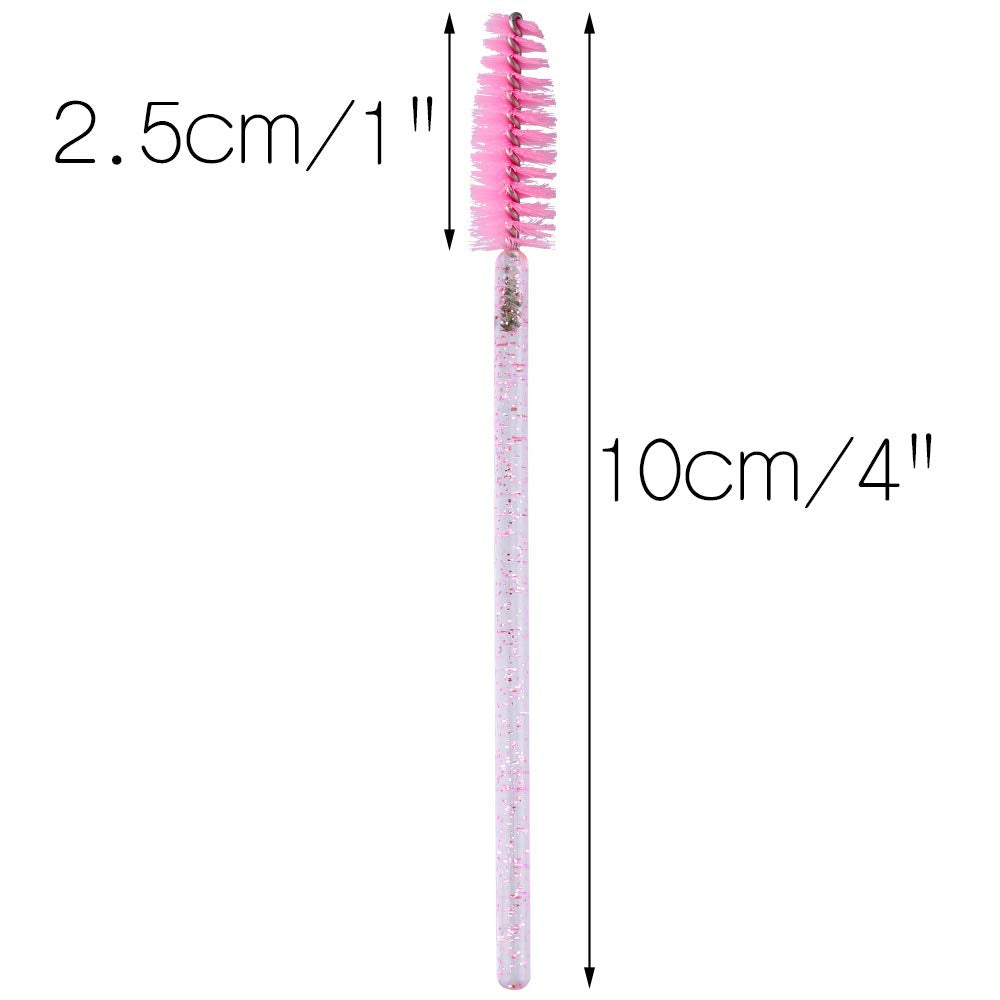 G2PLUS 50 PCS Disposable Eyelash Brushes - Pink Eyelash Spoolies - Crystal Mascara Wands -Eyelash Extension Brush Applicator for Eyelash Extensions