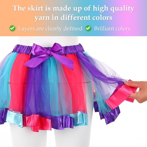 Yolev Girls Tutu Skirt Rainbow Tulle Tutu Skirt Princess Ballet Dance Dress Kid Tutu Skirt with Hair Bow for Children (Deep Purple and Lake Blue)