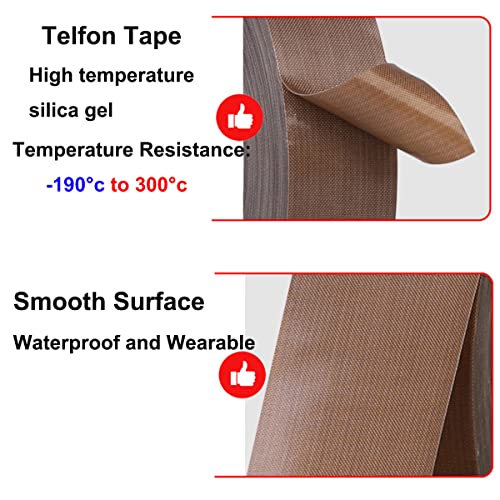 Qrity 2 PCS High Temp Tape 20mm x 10m, PTFE Tape, Teflon Tape, High Temperature Adhesive Tape, Thickness 0.18 mm, for Vacuum Sealer Machine, Hand or Impulse Sealer, Heat Resistant Up to 300℃