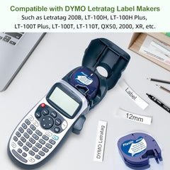 5X Compatible Dymo Letratag Label Maker Refill White Plastic Tape A91221 91201 S0721610, Replace for Dymo LetraTag Tape 12mm x 4m, Refills Dymo White Cartridge for Dymo LT100H LT100T LT110T XR 200B