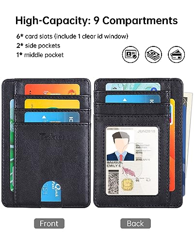 Teskyer Men Card Holder Wallet, Slim Credit Card Wallets, Minimalist, RFID Blocking, 1 ID Window, Holds up to 8 Cards, Black