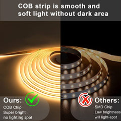 COB LED Strip 5M, Warm White 2700K LED Strip Light DC24V, 480LEDs/M, CRI 90and Super Bright Uniform Dotless LED Tape Lights for Cabinet Kitchen Home DIY Indoor Lighting Projects (No Power Supply)