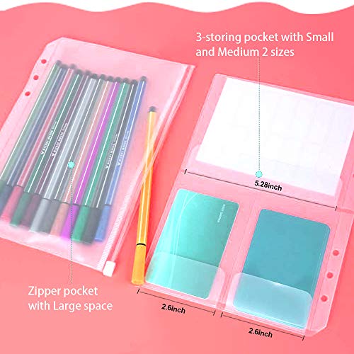FANDAMEI A5 6-hole Refillable Notebook Accessories Set - 2 Pack Lined Paper and 5 Pcs A5 Dividers and 460 Pcs Note Flags Index Tabs and Zipper Pockets/ 3 Binder Pocket for A5 Refills Inserts Paper
