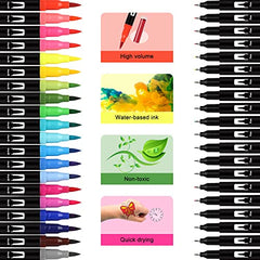 Funnasting Colouring Pens Dual Tip Brush Pens, 24 Colors Felt Tip Pens for children and Adults, Brush Marker Pens for Colouring Book Journal Drawing Lettering Sketching