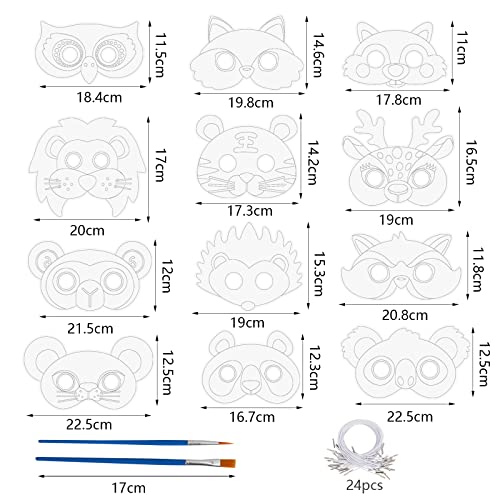 Landifor 24pcs Animal Masks for Kids DIY Colour-In Masks DIY Graffiti Blank Painting Masks with Owl Hedgehog Squirrel Pattern for Jungle Safari Forest Theme Birthday Party