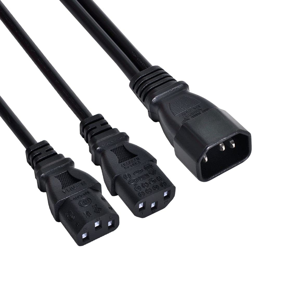 CY Single C14 to Dual C13 5-13R Short Power Y Type Splitter Adapter Cable Cord