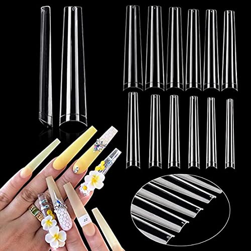 JZK 240x XXXL Clear Half Cover Extra Long Coffin Nail Tips For Acrylic Extensions, No C Curve False Nail Tips Long For Gel And Acrylic Nails, 3XL Finger Nail Extension Tips