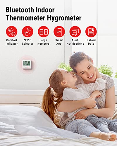 ThermoPro TP357 Bluetooth Hygrometer Mini Room Thermometer Indoor with Alerts, Humidity Meter and Temperature Monitor with Smart App and Data Recording with Humidity Sensor for Baby Room Office