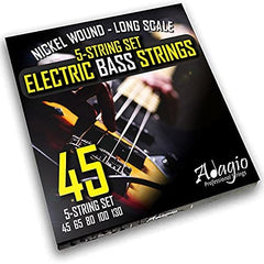 inches5 String inches Electric Bass Strings Light/Medium Gauge   Steel Core Set With Ball Ends   Best For Playing Power/Swing Bass Guitars (Five String Bass Guitar Strings Long Scale) - ADAGIO PRO