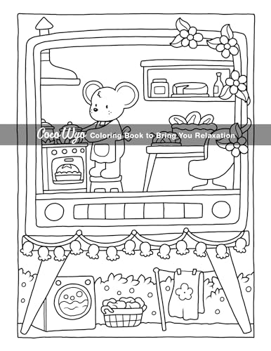 Cozy Spaces: Coloring Book for Adults and Teens Featuring Relaxing Familiar Corners with Cute Animal Characters for Stress Relief