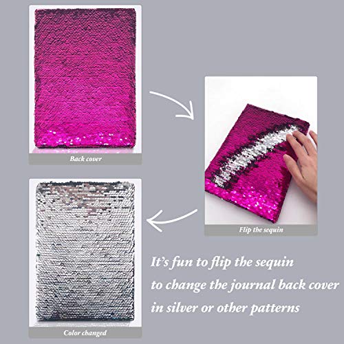 Sequin Secret Diary for Girls, 8.5x5.5 Inches 160 Lined Pages Pink Heart Reversible Sequin Kids Journal for Teenage Boys & Girls Notebook Gifts for Girls Birthday Presents 6 7 8 9 10 Years Old