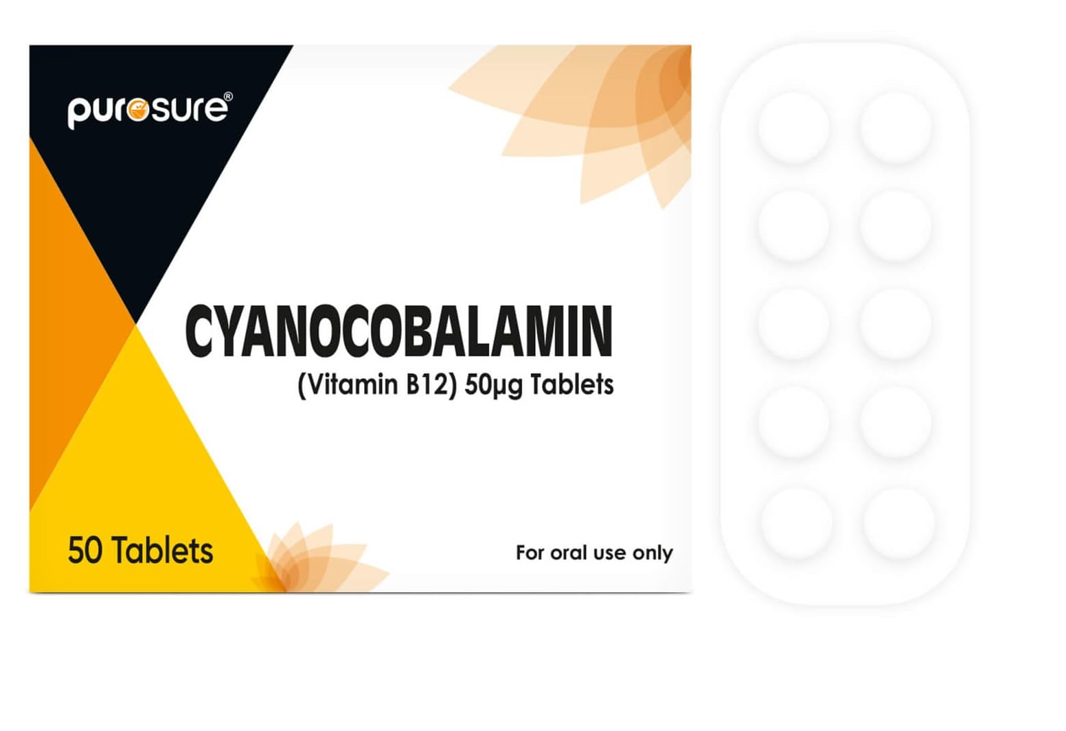 PuroSure Vitamin B12 Tablets – High Strength - 200 Tablets (6 Monthand Supply) – Cyanocobalamin B12 50mcg Supplement - Contributes to The Reduction of Tiredness and Fatigue