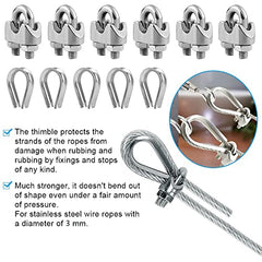 AFASOES Turnbuckle Wire Tensioner Stainless Steel Cable Wire Tensioner Kit with Wire Cable Clamp and Wire Rope Thimble for Clothesline, tension wire, outdoor String Light object Suspension (13 Pcs)