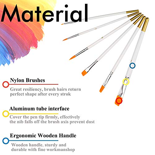 6 PCS Paint Brush Set, Nylon Acrylic Paint Brushes - White Wooden Handle, Small Fine Tip Artist Paintbrush/Watercolour Paint Brushes/Oil Paint Brushes/Gouache Paint Brushes for Art Painting