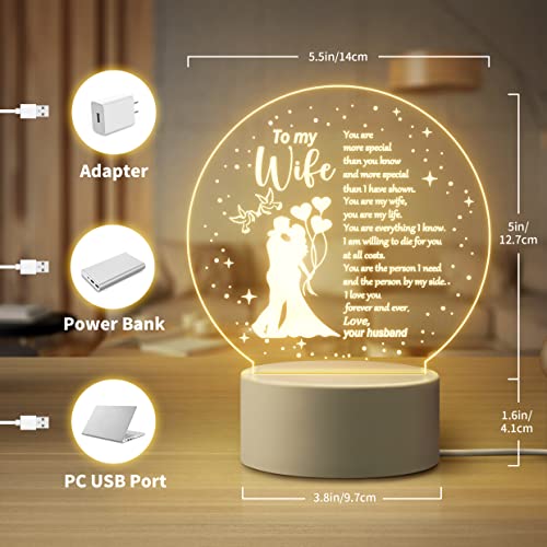 Gifts for Wife, Wife Birthday Gifts, Anniversary Wedding Gifts for Her, Presents for Wife on Valentines Day Christmas Mother's Day Gifts for Her Wife from Husband, Romantic Engraved Night Light