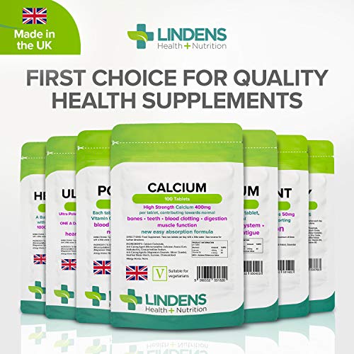 Lindens Calcium 400mg Tablets with Vitamin D3-100 Tablets - Contributes to Normal Muscle Function, Bones, Teeth and Digestion - 50 Days - UK Manufacturer, Letterbox Friendly