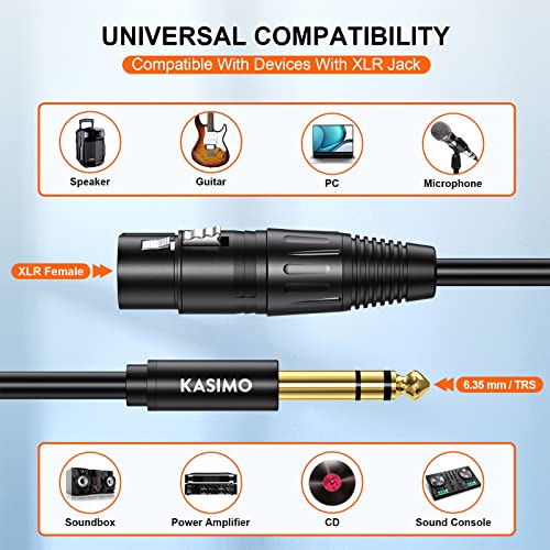 KASIMO 2M XLR Female to 6.35mm (1/4 inch) TRS Stereo Jack Lead Balanced Signal Interconnect Cable, XLR Female to Quarter inch Patch Cable for Microphones, Mixer, Audio Sound Consoles, Power Amplifier