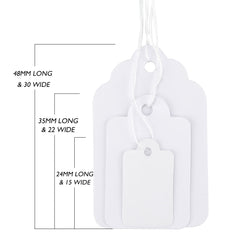 G2PLUS 1000PCS Mini Strung Price Tags - White String Pricemarker Labels, 15x 24mm Tie on Paper Tags, Jewelry Marking Tags - Blank Gift Marking Labels with String for Jewelry Clothing Display