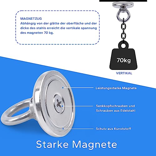 OCEUMAOA Strong Neodymium Magnets Fishing Kit 130lb Pulling Force Heavy Duty Extra Large Magnets Powerful Ring 42mmRare Earth Magnet Campervan for Retrieving in River and Salvage 4 Pack