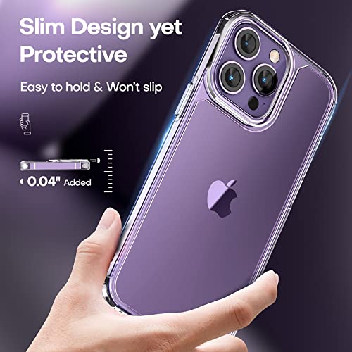 TAURI 5 in 1 for iPhone 14 Pro Case Crystal Clear [Not Yellowing], with 2 Tempered Glass Screen Protector and 2 Camera Lens Protector, [Military Grade Protection] Shockproof Slim Phone Case 6.1 inch