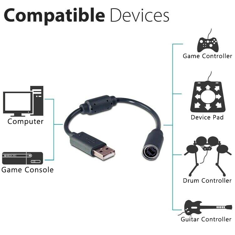 USB Breakaway Cable for Xbox Replacement Dongle Breakable Cord Compatible with Microsoft Xbox One and Xbox 360 (black)