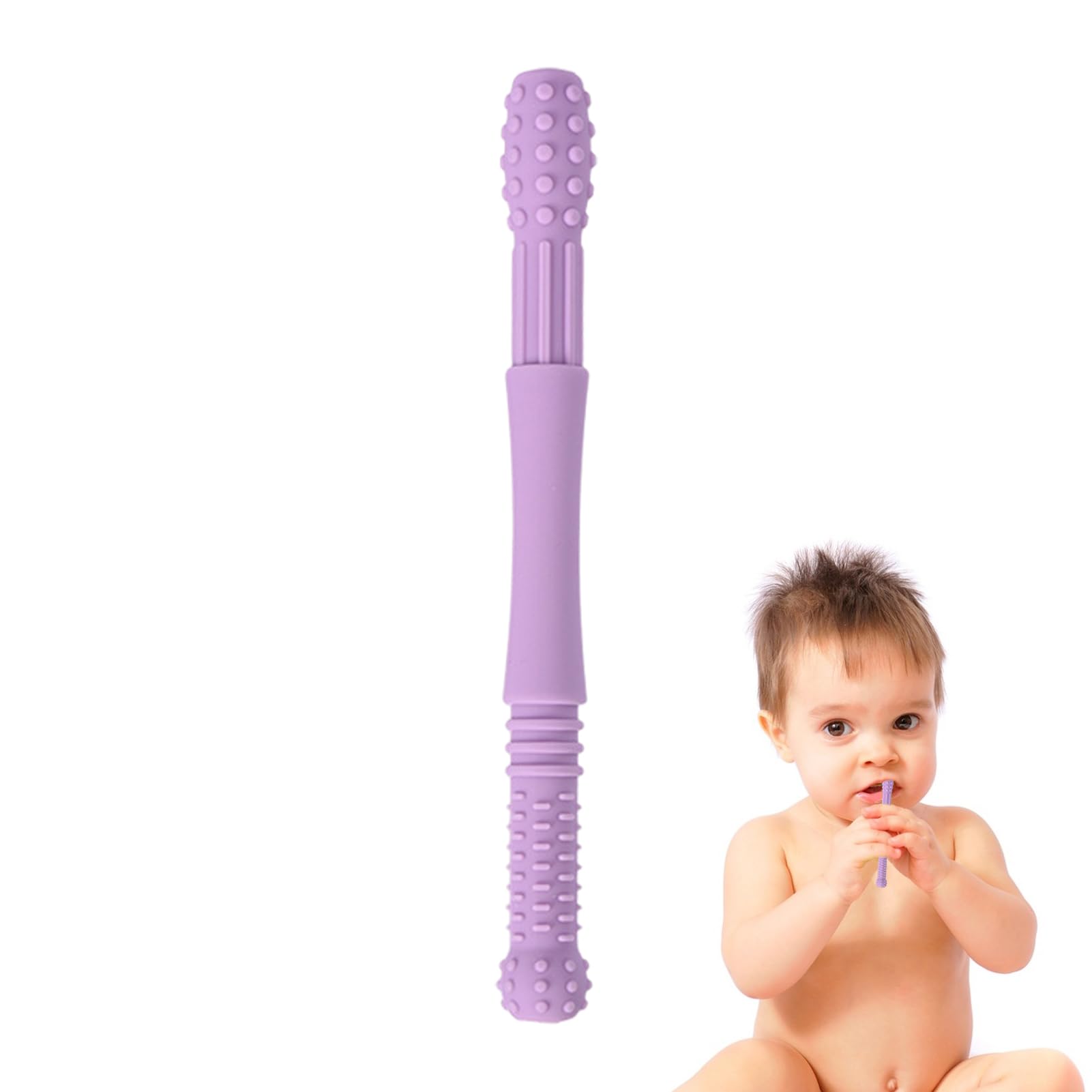 Baby Teether Tube, Hollow Teether Tube, Silicone Teething Toys for Baby, Purple Chew Straw Toy for Infant Toddlers, Multicolor Soft Silicone Baby Soothing Teether Toy