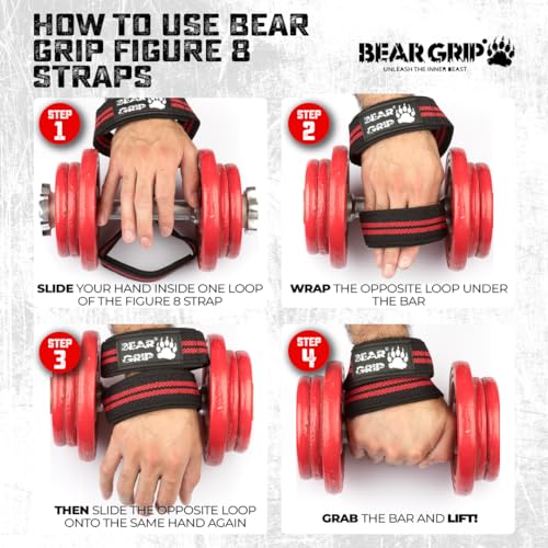 BEAR GRIP - Premium Figure 8 weight lifting straps (sold in pairs) (Black/White)