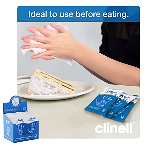 Clinell Antimicrobial Hand Wipes - Sanitising Wipes, Ideal for Travel - Dermatologically Tested, Kills 99.99% of Germs - Pack of 100 Sachets