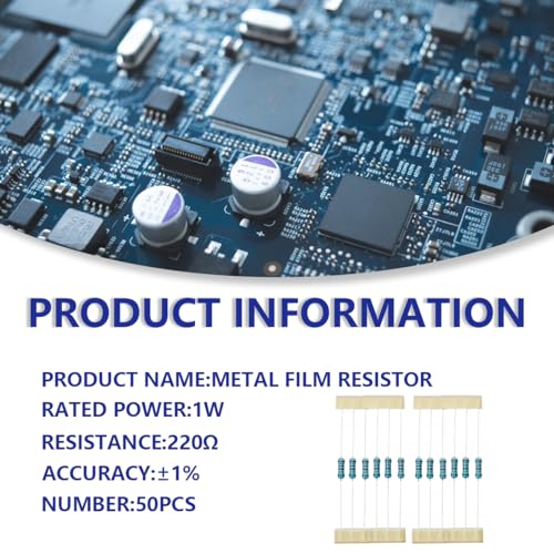 Innfeeltech 50 Pcs 1W 1% Tolerance 220 Ohm Metal Film Resistor Resistance for DIY Project and Experiments