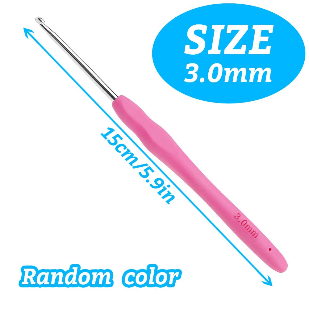 Crochet Hooks 3 mm Colourful Knitting Crochet, High Quality Aluminium Ergonomic Soft Handle Knitting Needle for Yarn Craft, Suitable for Beginners to Learn Hand-Knitted Sweaters