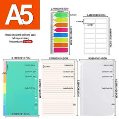 FANDAMEI A5 Refills Lined Paper Set - A5 Refill Pad with PP Binder Divider, Neon Index Flag & A5 Zipper Pocket, A5 Paper Inserts with Subject Divider, A5 Planner Inserts Paper