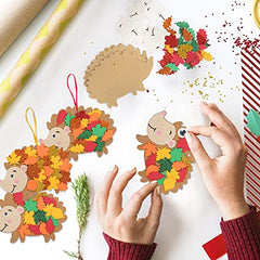 DKINY Pack of 12 Leafy Hedgehog Making Kit DIY Peel and Stick EVA Foam Arts and Crafts Kit for Kids Children Craft Party Group Activities Hanging Decorations for Autumn Winter