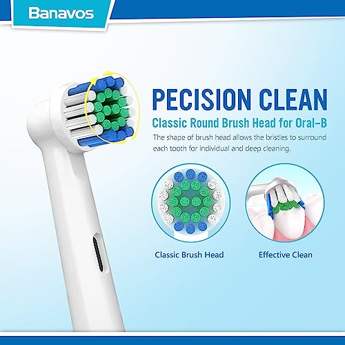 Banavos Replacement Toothbrush Heads Classic Round Brush Heads Replacement Refills Compatible with Braun Oral B Electric Rechargeable Toothbrushes, 12 Pack with 4 Hygienic Caps