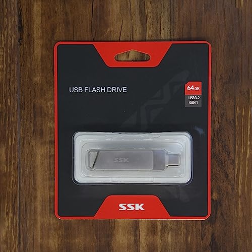 SSK 64GB USB C Flash Drive up to 200MB/s Transfer Speed Dual Connectors 2 in 1 Type CandUSB 3.2 Thumb(Jump) Drive Memory Stick Thunderbolt 3 Compatible for Android Phone,Macbook/Pro/Air,and more