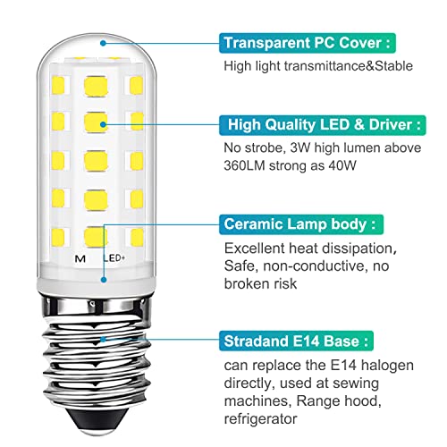 E14 LED Bulb 3W Cool White 6000K 28W 33W Halogen Equivalent Energy Saving, E14 Small Edison Screw (SES) LED Light Bulbs 360LM for Freezer Cooker Hood Sewing Machine, AC220-240V, 2 Pack