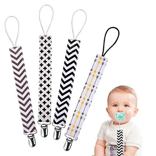 Pacifier Clips Cotton Teether Soother Chain Stylish Printing Dummy Clips for Baby Infant Toddler 4 Pack