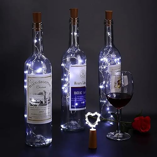 Akynite Bottle Cork Lights Cool White, 20 LEDs 2M String Fairy Lights, LED Gin Wine Bottle Lights for Dinner Party, Decoration Light for Wedding, Garden Table, Bedroom, Gift for Xmas, pack of 3