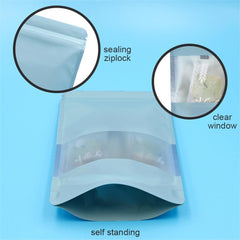 30pcs 12×20cm Blue Stand up Mylar Ziplock Bags with Clear Window,Frosted Resealable Plastic Pouches for Food Storage Jewellery Sweets