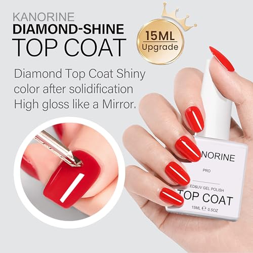 KANORINE 15ml Gel Polish Top and Base Coat set - No Wipe Gel Top Coat and Base Coat Gel Nail Polish Set 15ml, Soak Off Gel Polish Nail Art Manicure Salon DIY Glossy Shine Finish