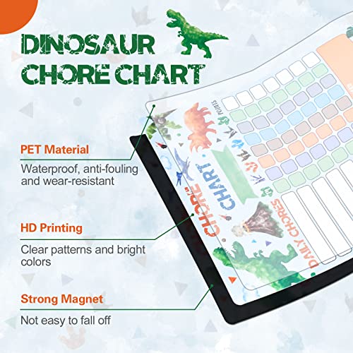 WERNNSAI Dinosaur Chore Chart - Magnetic Reward Chart for Boys Kids Good Behavior Chart with 1 Marker Reusable Dry Erase Responsibility Charts for Fridge Home School Supplies