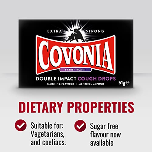 Covonia Double Impact Cough Drops Berry Blast 51g Extra Strong warming flavour and menthol vapour