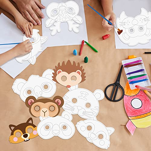 Landifor 24pcs Animal Masks for Kids DIY Colour-In Masks DIY Graffiti Blank Painting Masks with Owl Hedgehog Squirrel Pattern for Jungle Safari Forest Theme Birthday Party