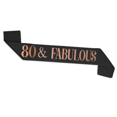 CHEERYMAGIC 80th Birthday Sash, Black and Rose Gold 80&Fabulous Birthday Satin Sash for 80th Birthday Party Decoration Women Birthday Gift Party Favour Accessories A3HJ80 (80th fabulous)