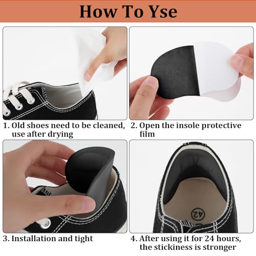 2 Pair Heel Cushion Pads, Self-Adhesive Heel Grips Inserts for Boots Loose Shoes Too Big, Anti Blister Shoe Liners Heel Protectors, Reusable Heel Guards Liners for Women Men, Improve Shoe Fit (Black)