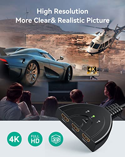 HDMI Switch, GANA Gold Plated 3-Port HDMI Switcher/HDMI Splitter/Supports Full HD1080p/3D with High Speed Cable