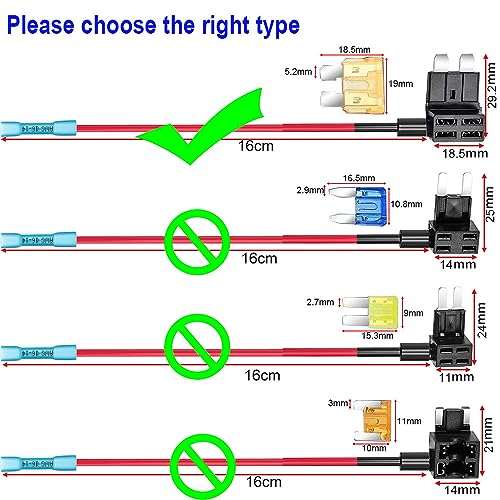 Gebildet 6pcs 12V 24V Standard Add-a-Circuit Fuse Tap with Heat Shrink Terminals, ATS Medium Piggy Back Blade Fuse Holder with Wire Harness, 6pcs Standard Fuse (5A/10A/15A) and Fuse Puller