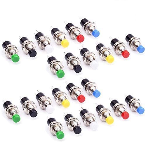 GTIWUNG 24Pcs 1A 250V AC 2Pins SPST Momentary Mini Push Button Switch Normal Open, Mini Momentary Push Button Switch 7mm for Arduino DIY