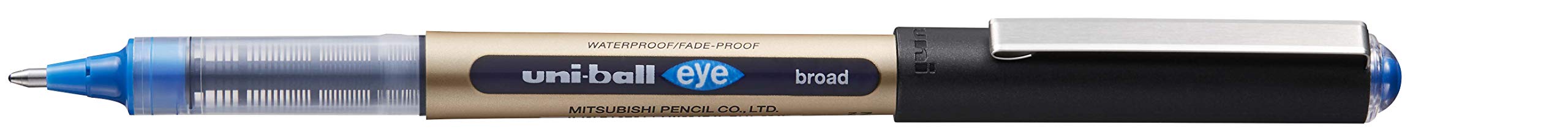 Uni-Ball UB-150-10 Eye On Point Stay Gold Broad Ballpoint Blue Pens. Premium 1.0mm Rollerball Tip for Super Smooth Handwriting. Fade and Water Resistant Liquid Uni Super Ink. Pack of 3