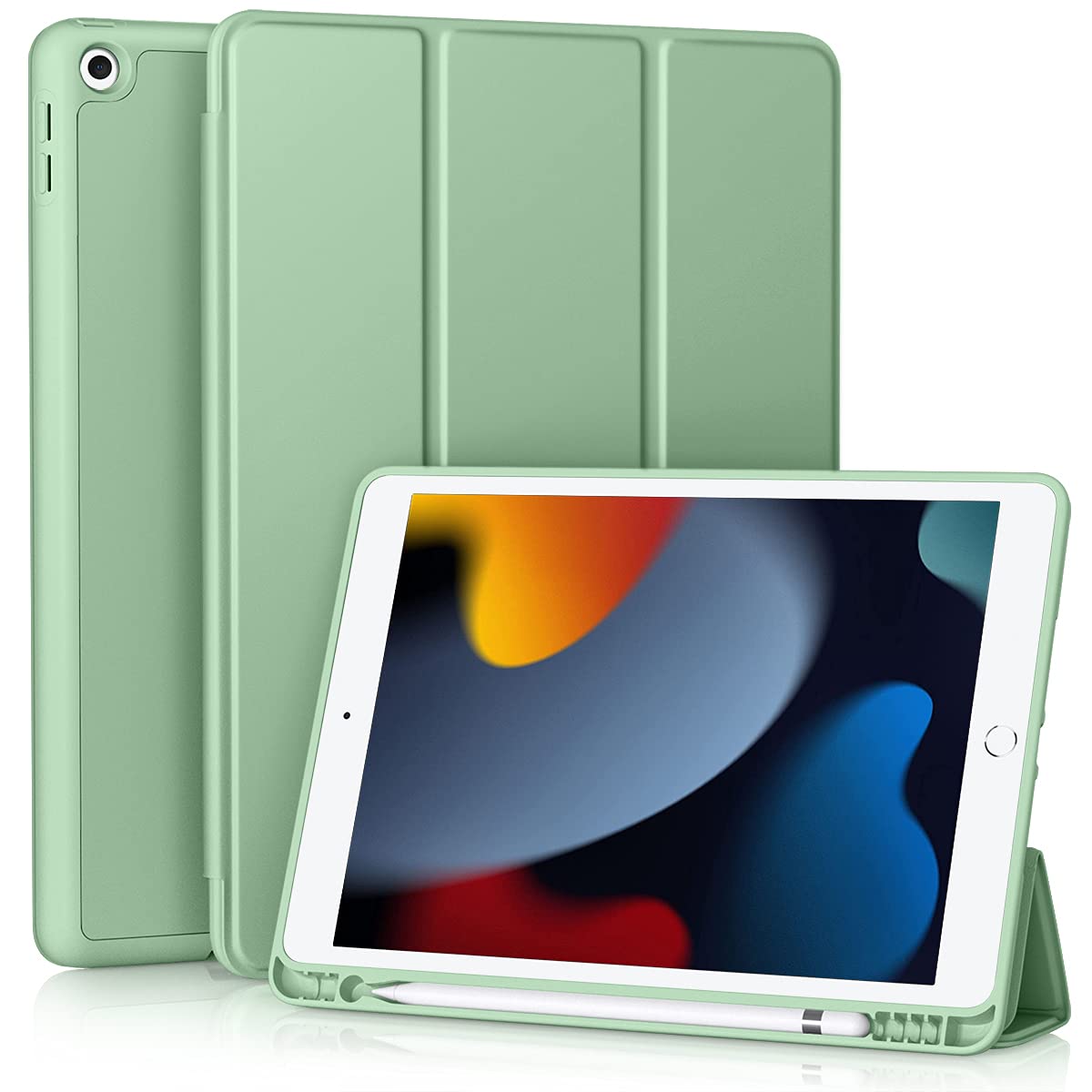 Vobafe Case for iPad 9th 8th 7th Generation 10.2 Inch Case (2021/2020/2019 Model, iPad 9/8/7), Flexible TPU Back Cover, with Pencil Holder, Auto Wake/Sleep, Green